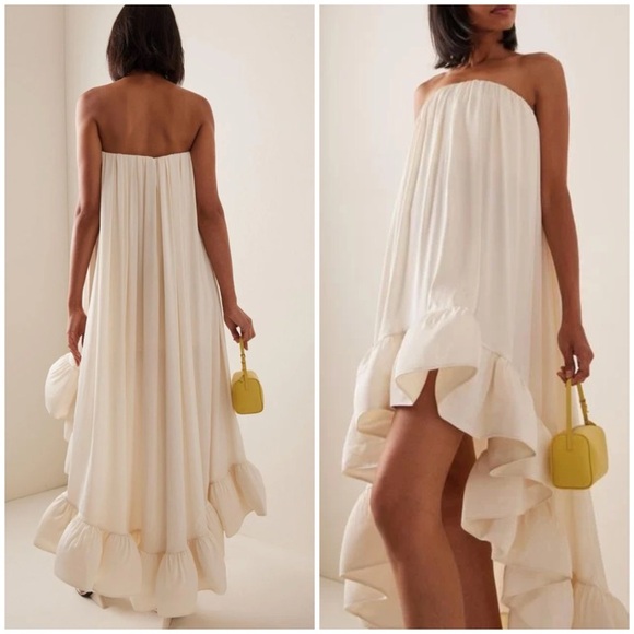 Alexis Alfi Ruffled High Low Dress Gown White SZ L - Picture 2 of 11